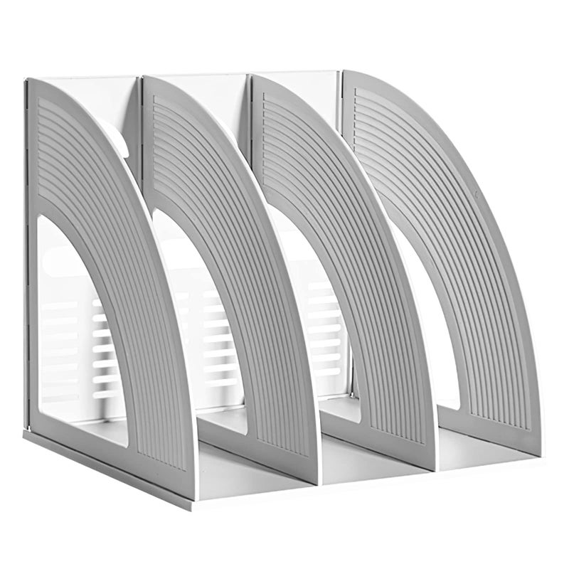 SAYEEC Magazine File Holders 3 Compartment Binder Stand Gray Magazine Storage Folder Desktop File Bookshelf Organizer Office Book Holder Rack for Office Home School - Image 1